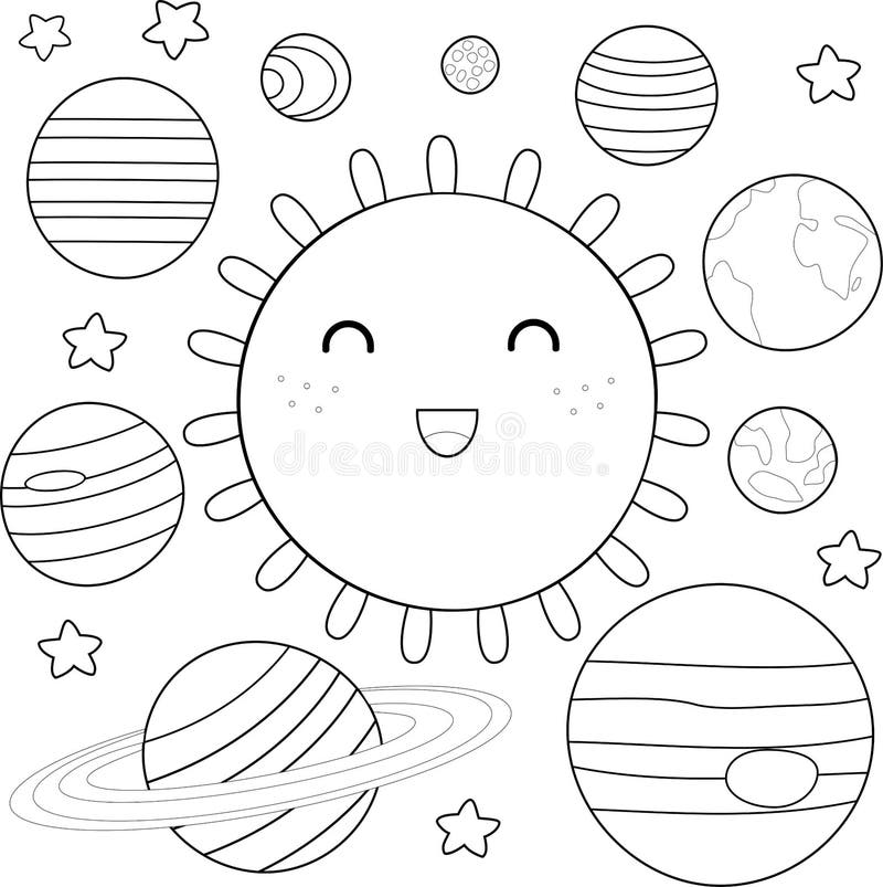 Coloring page of solar system stock vector