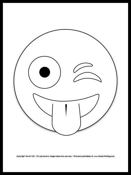 Emoji coloring page â silly winking face with tongue free printable â the art kit