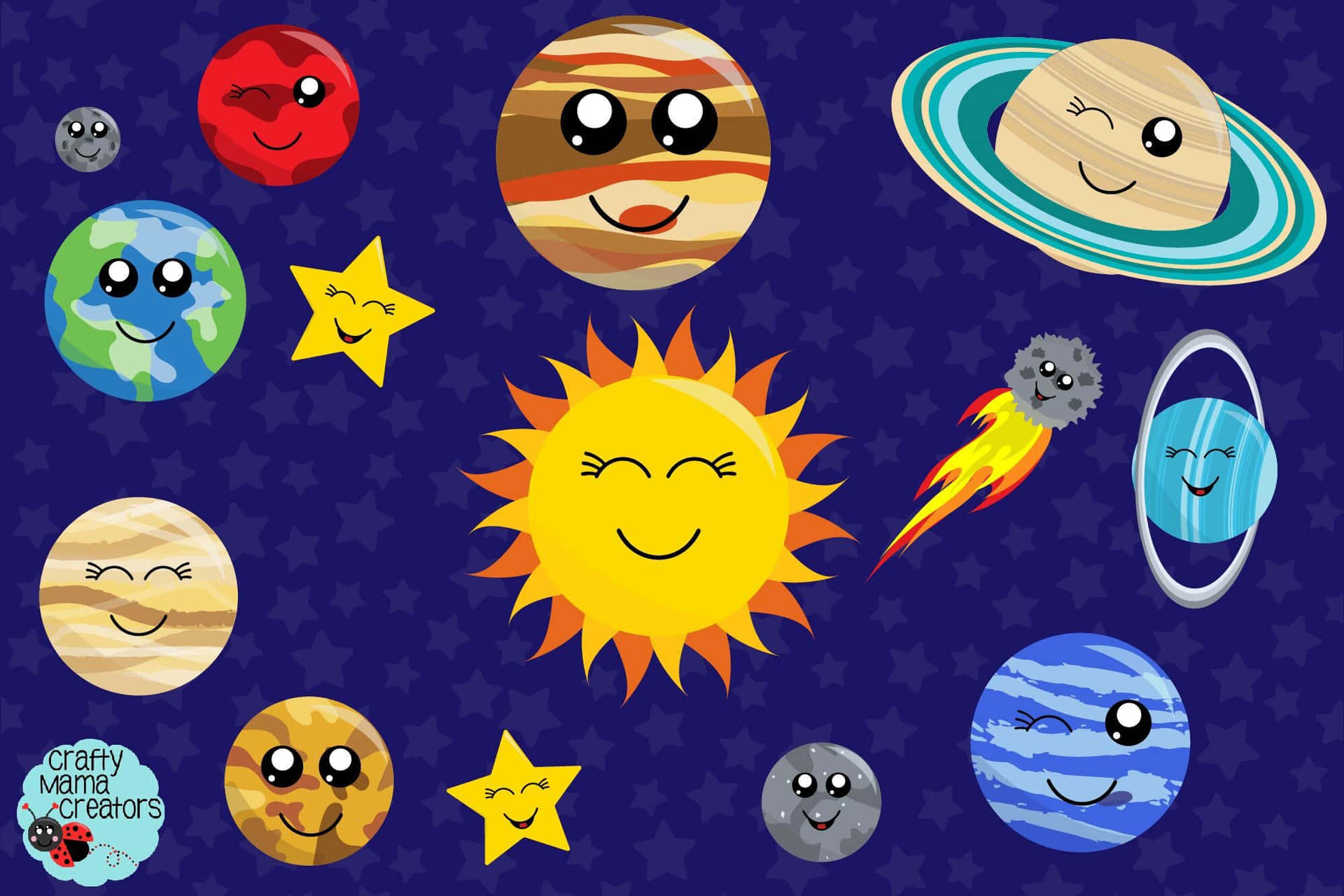 Download solar system cartoon drawing picture