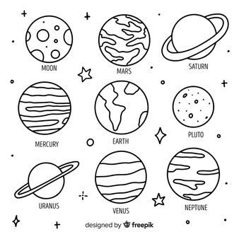 Free vector collection of colourful planets from solar system doodle art journals planet drawing easy doodâ dibujos del espacio garabatos simples planetas