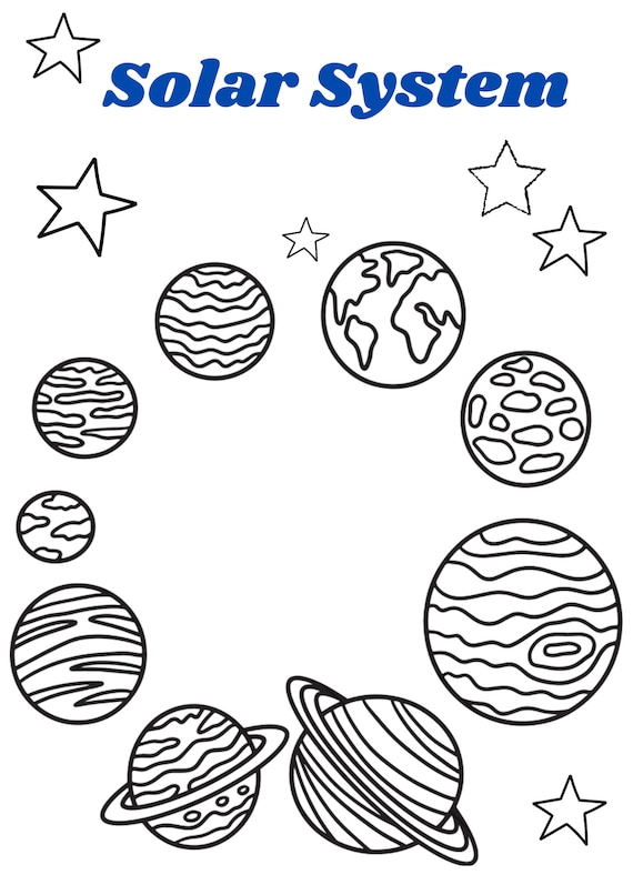 Solar system coloring page planets coloring space coloring page printable coloring sheet for kids for adults