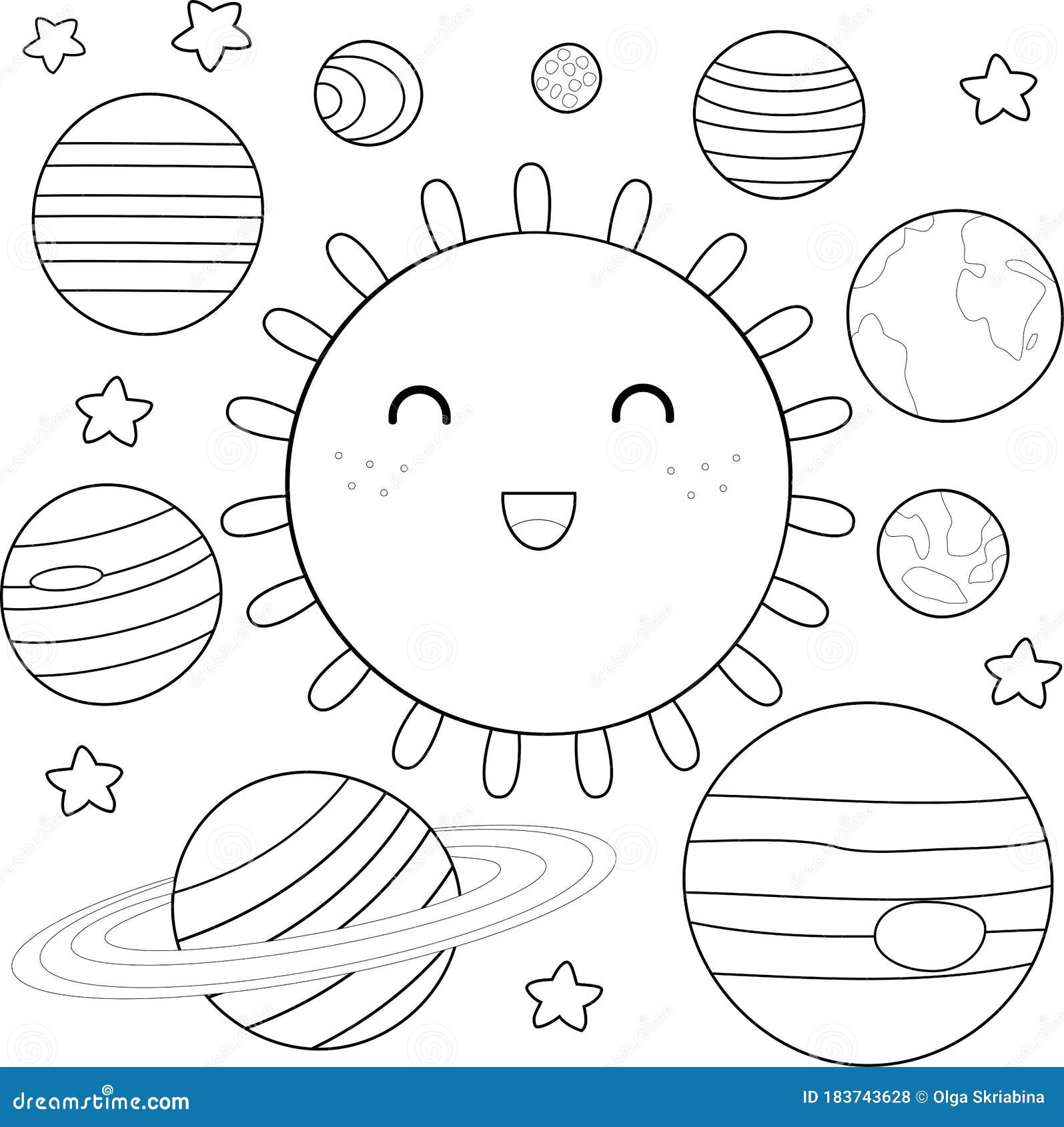 Coloring page of solar system stock vector