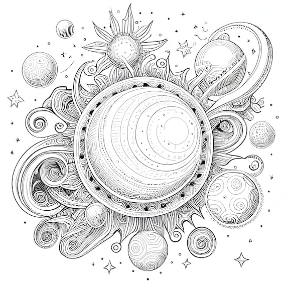 Pack stress relief coloring pages solar system digital print filigree detailed mandala instant download set coloring pages for adults