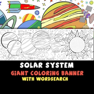 Solar system coloring activity banner outer space theme jumbo activity poster with word search x inches birthday party planets