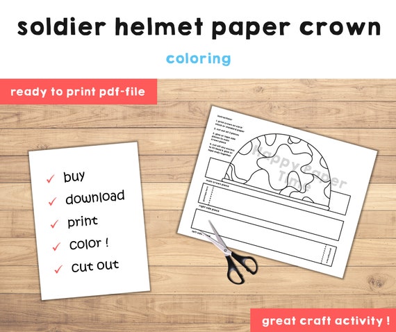 Soldier helmet paper crown headband military army veteran day coloring printable kids craft costume printable favor diy instant download