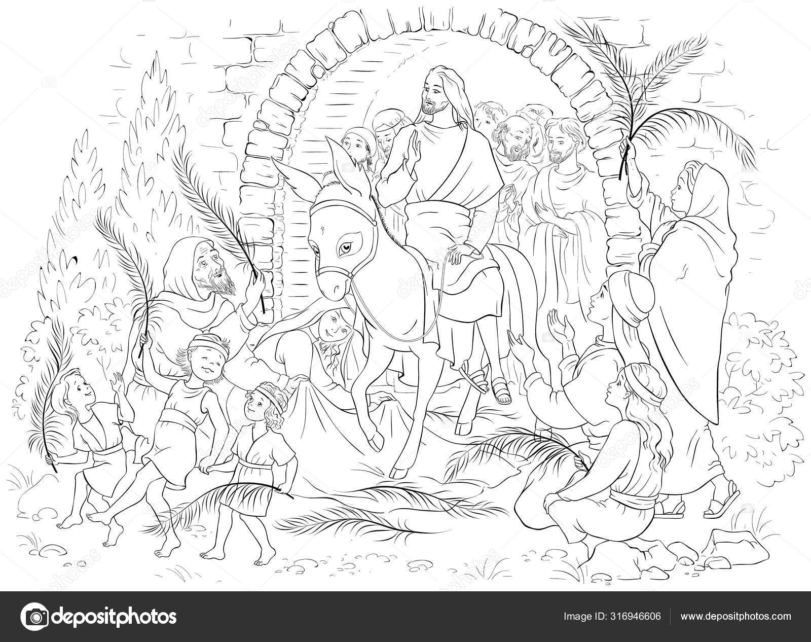 Entry our lord jerusalem palm sunday coloring page jesus christ stock vector by aura