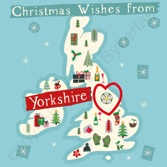 Christmas wishes from yorkshire illustrated map card