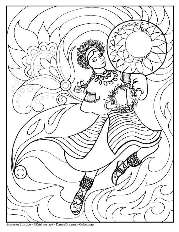 Summer solstice ivan kupala ukrainian folk dance coloring page instant download