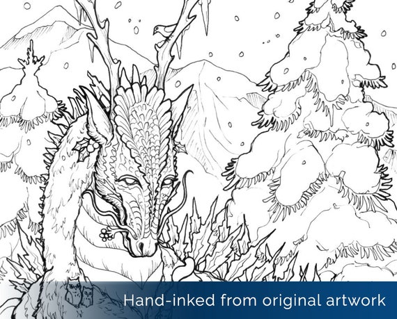 Winter solstice dragon coloring page woodland animal panions woodland creatures yule coloring page printable digital download