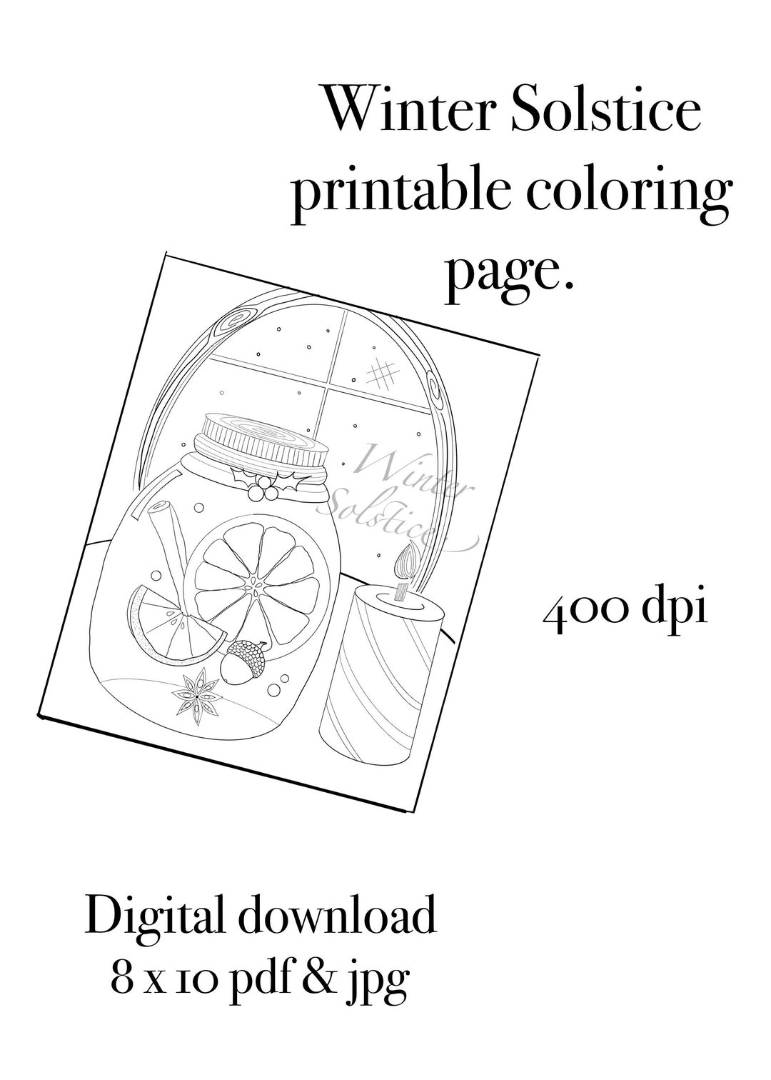 Winter solstice printable coloring page instant download