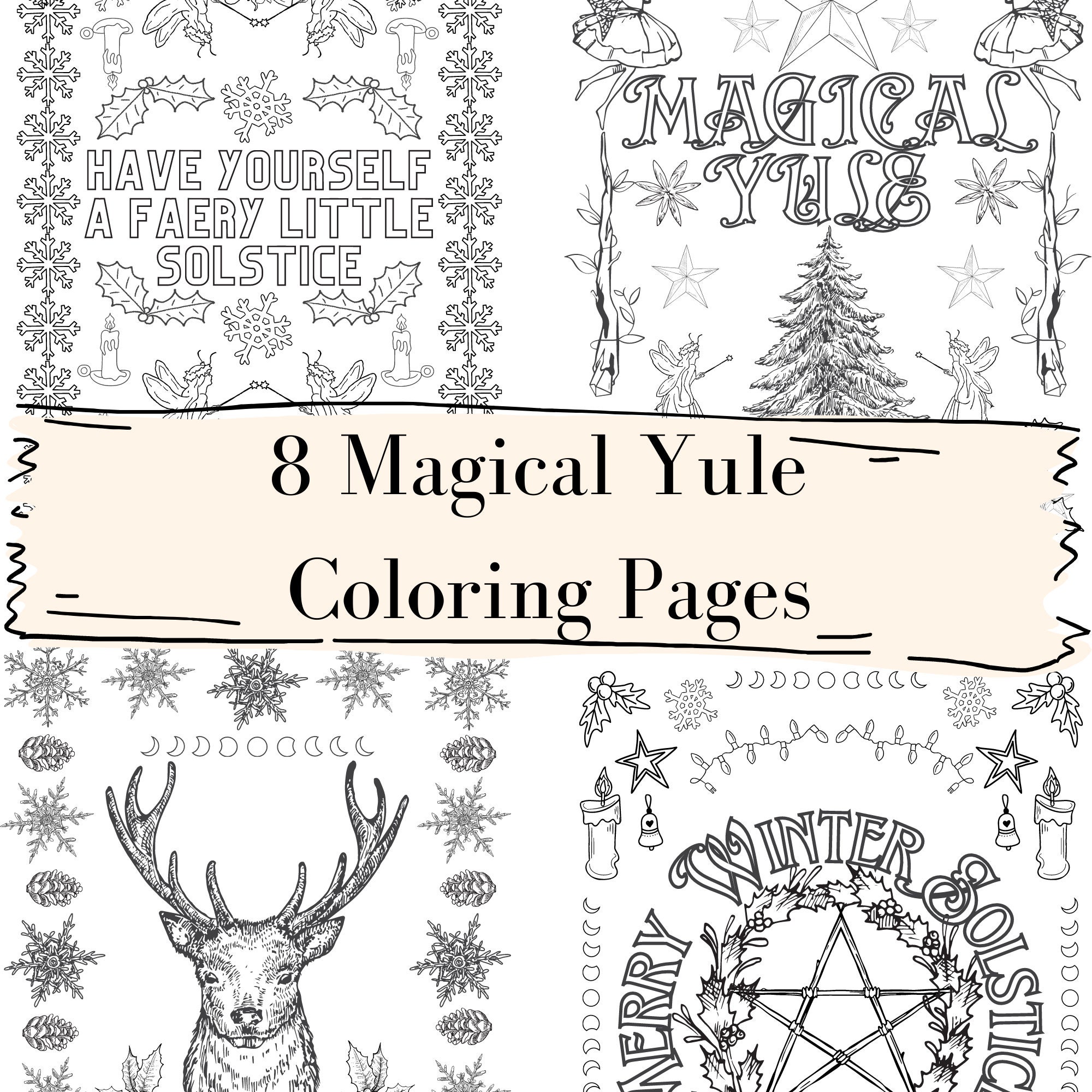 Magical yule coloring pages winter solstice printable