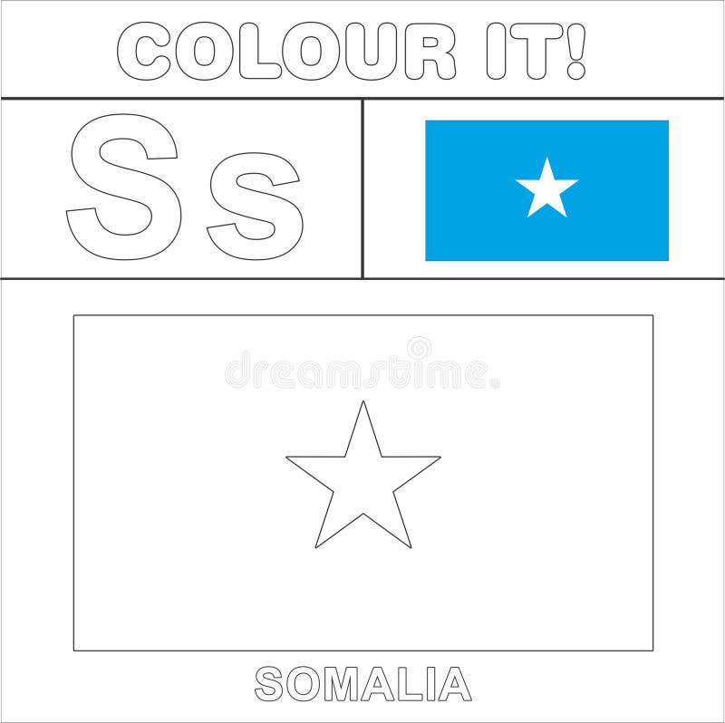 Colour it kids colouring page country starting from english letter s somalia how to color flag stock illustration