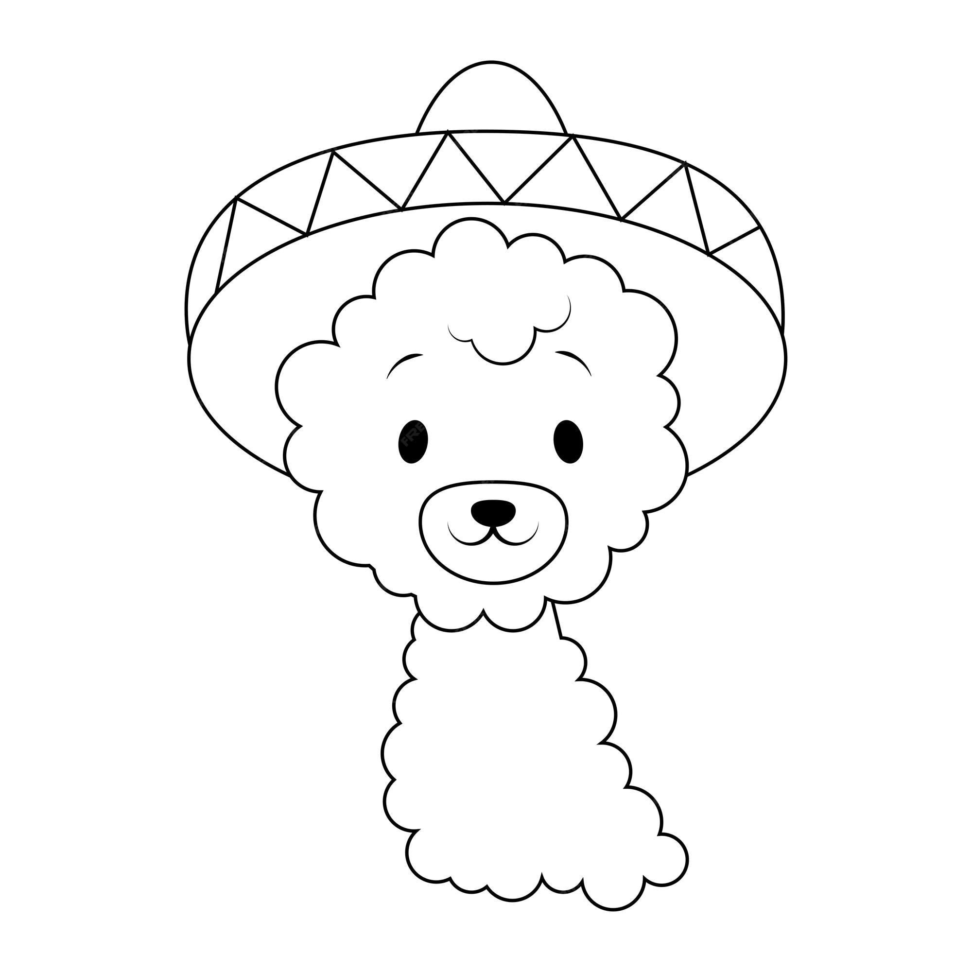 Premium vector alpaca in sombrero hat coloring page