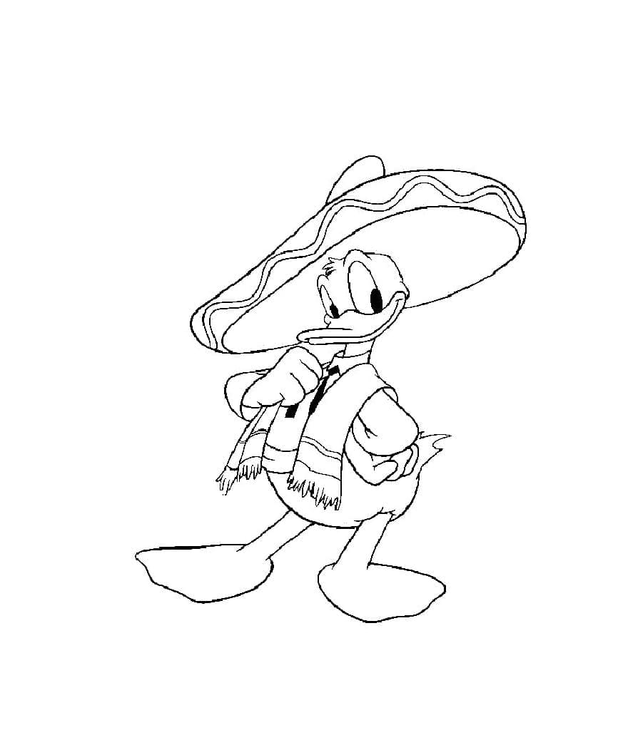 Donald duck with mexican hat coloring page