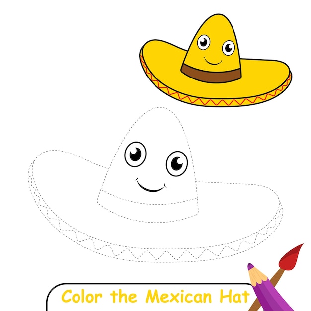 Premium vector color the mexican hat coloring book for kids mexican hat vector graphics