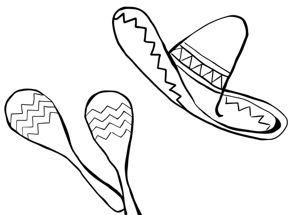 Cinco de mayo maracas and sombrero coloring page