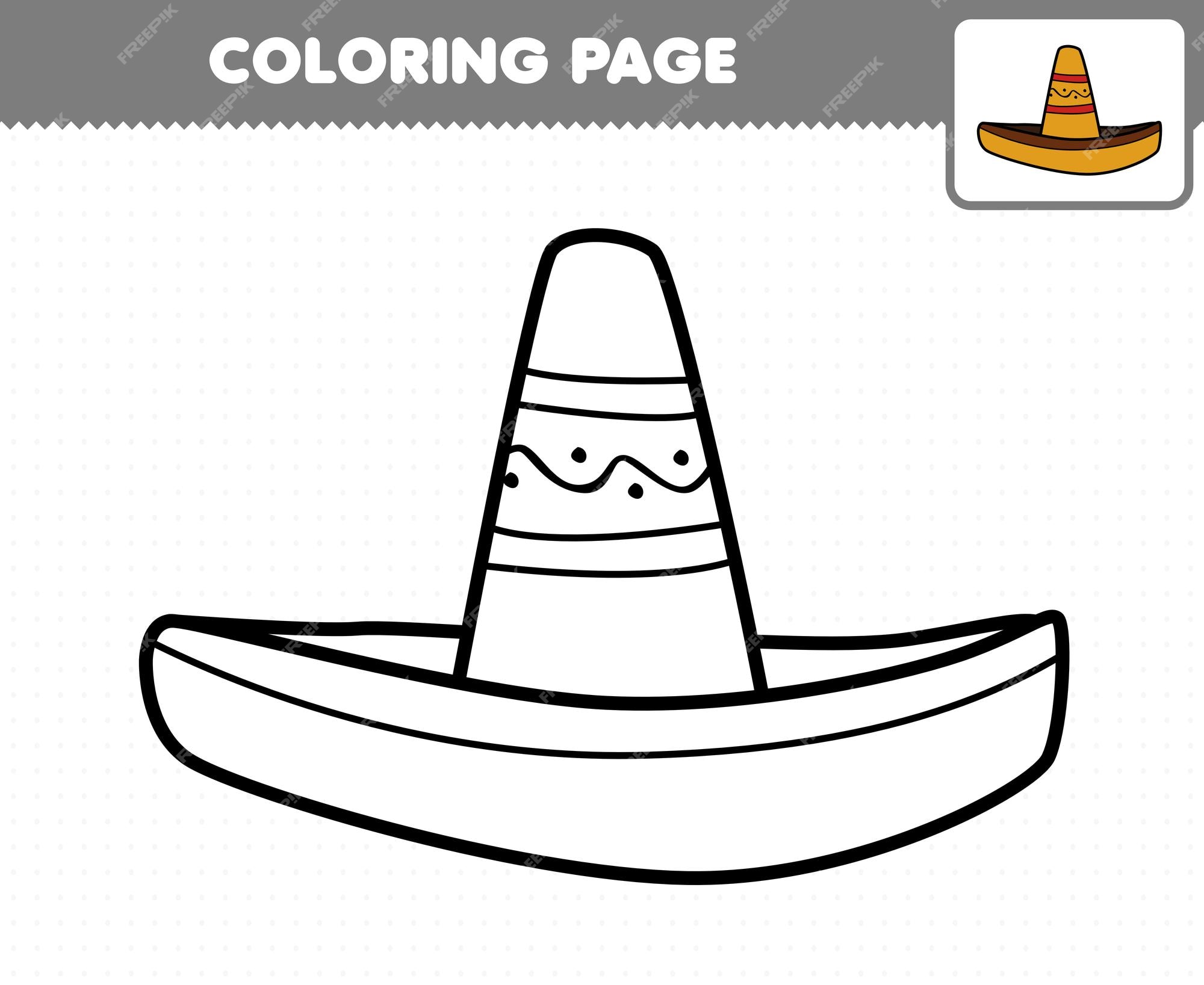 Premium vector education game for children coloring page cartoon wearable clothes sombrero hat printable worksheet