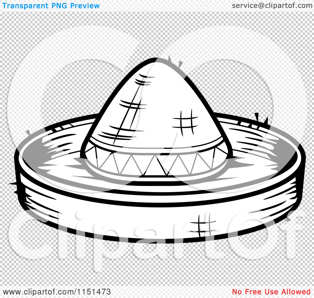 Cartoon clipart of a black and white sombrero hat