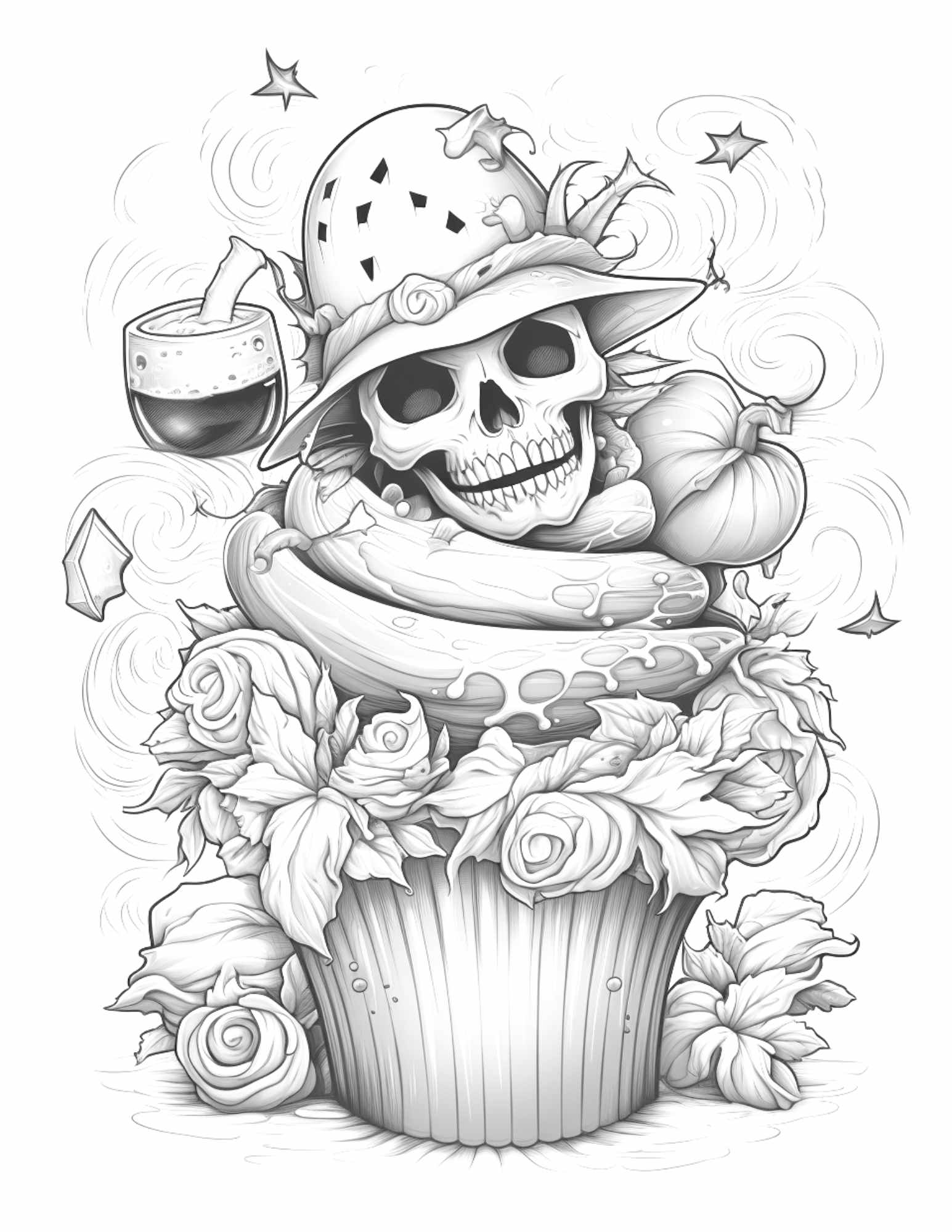 Free halloween spooky cupcakes grayscale coloring pages printable for â coloring