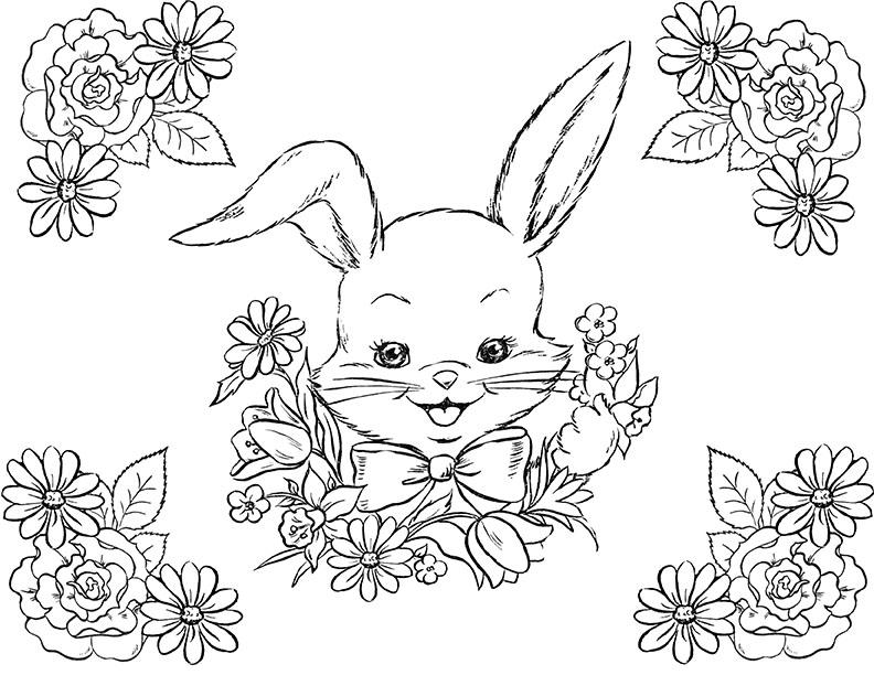 Bunny coloring pages vintage