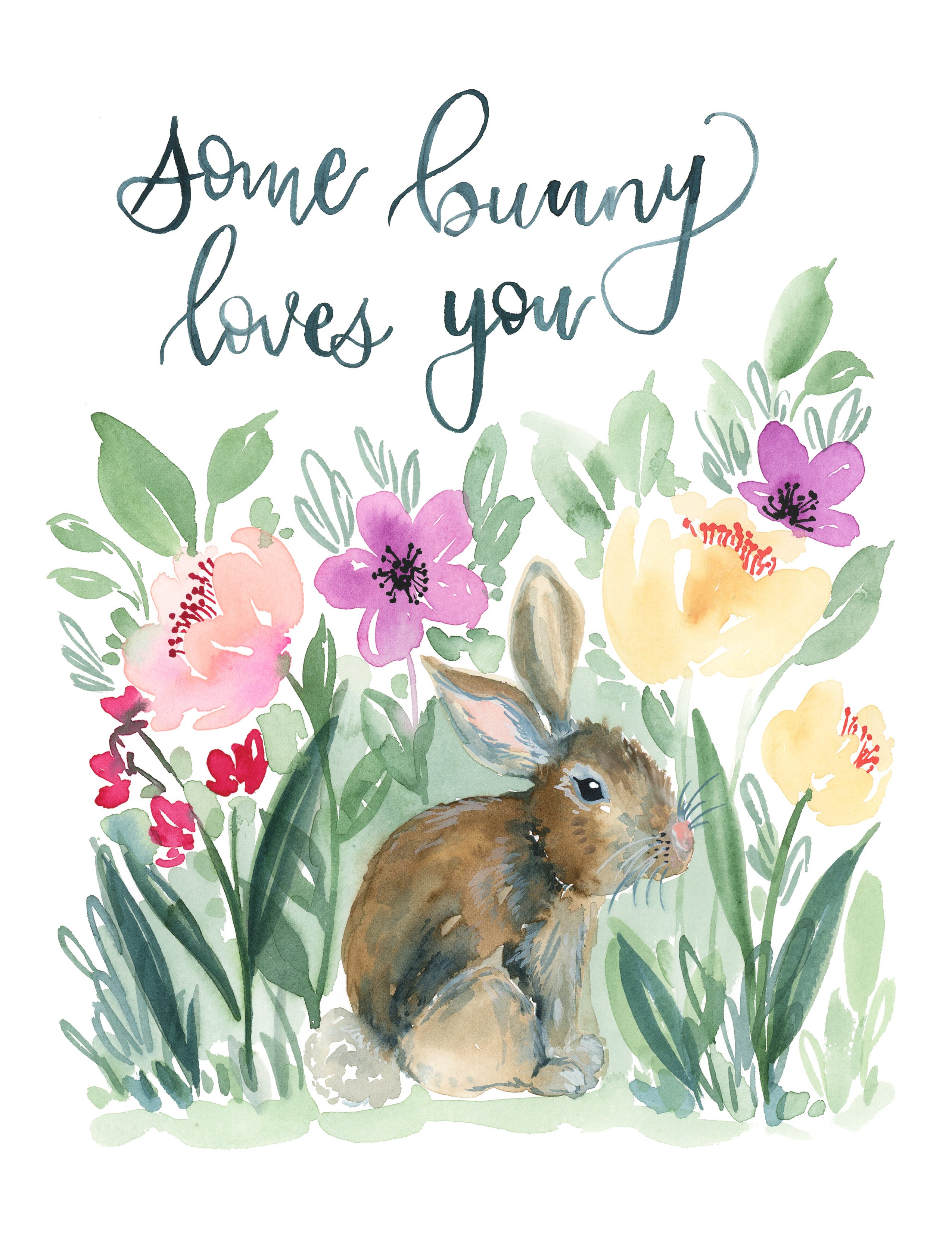 Some bunny loves you free printable watercolor bunny