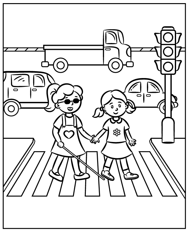 Helping blind person coloring page