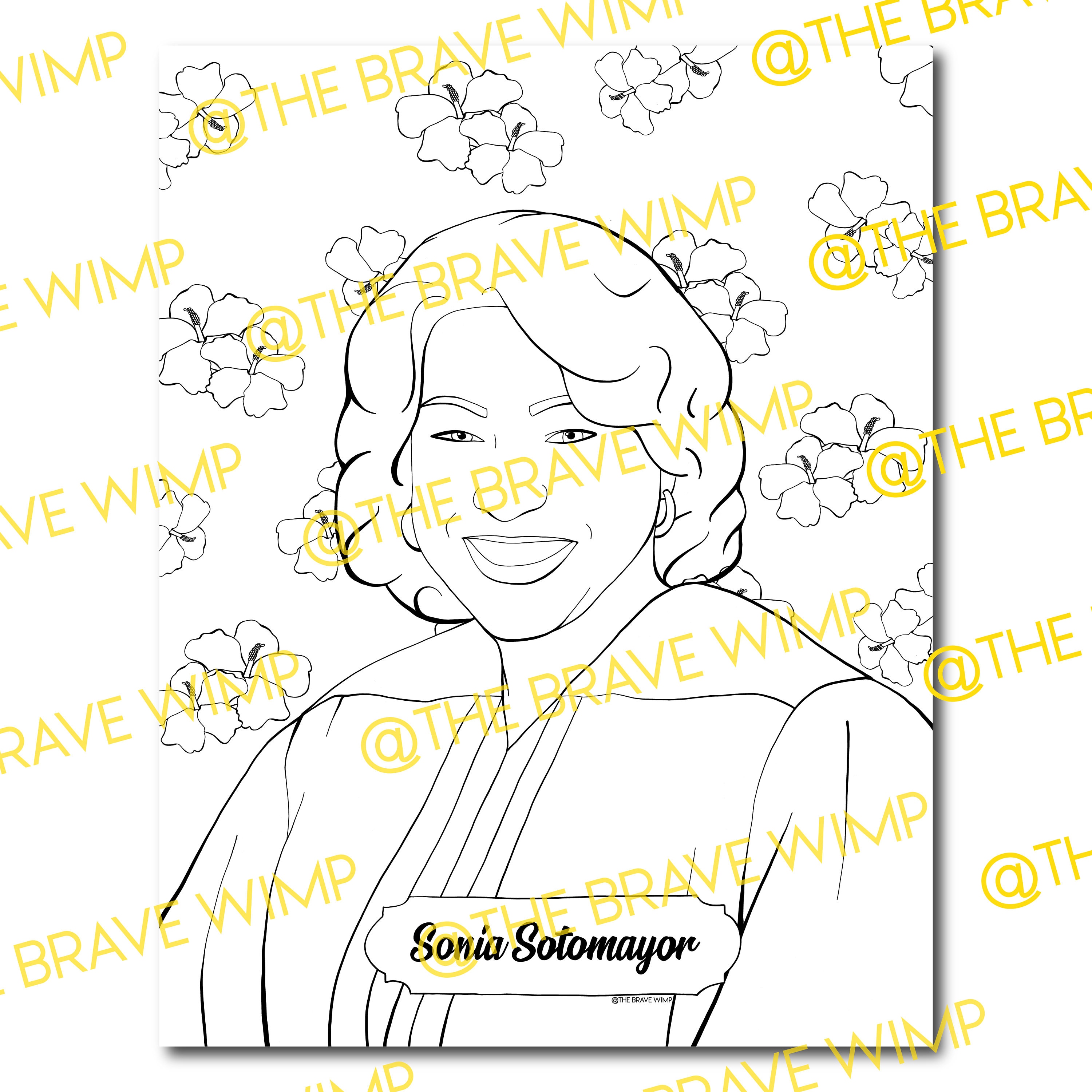 Sonia sotomayor coloring page sheroes our time is now digital download