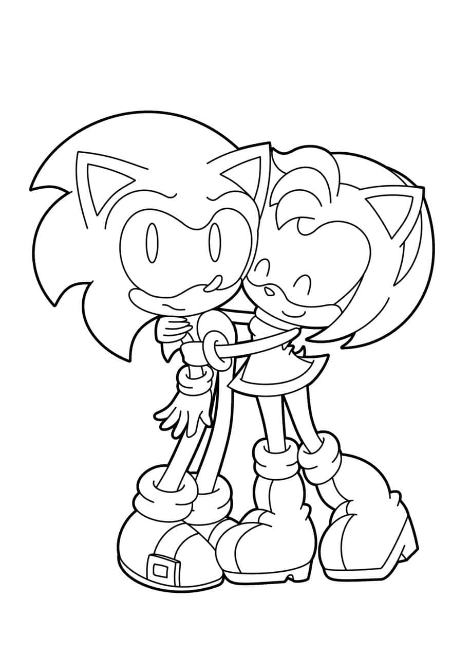 Download sonic coloring amy rose hugging sonic picture