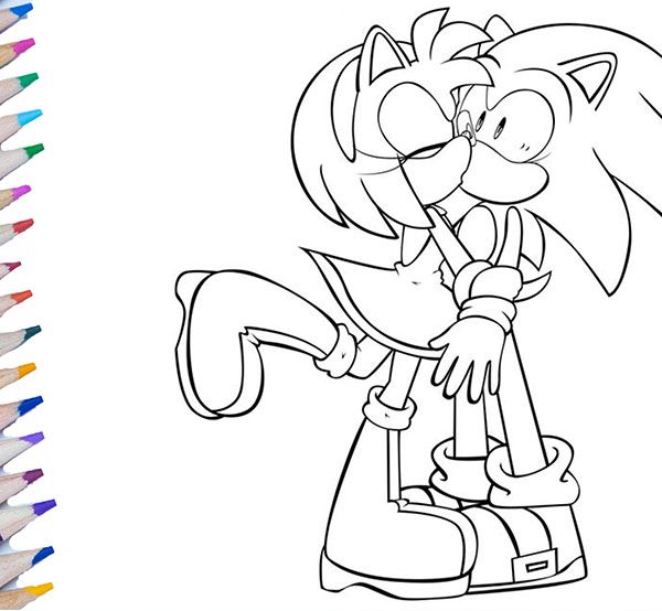 Sonic and amy rose kiss coloring pages