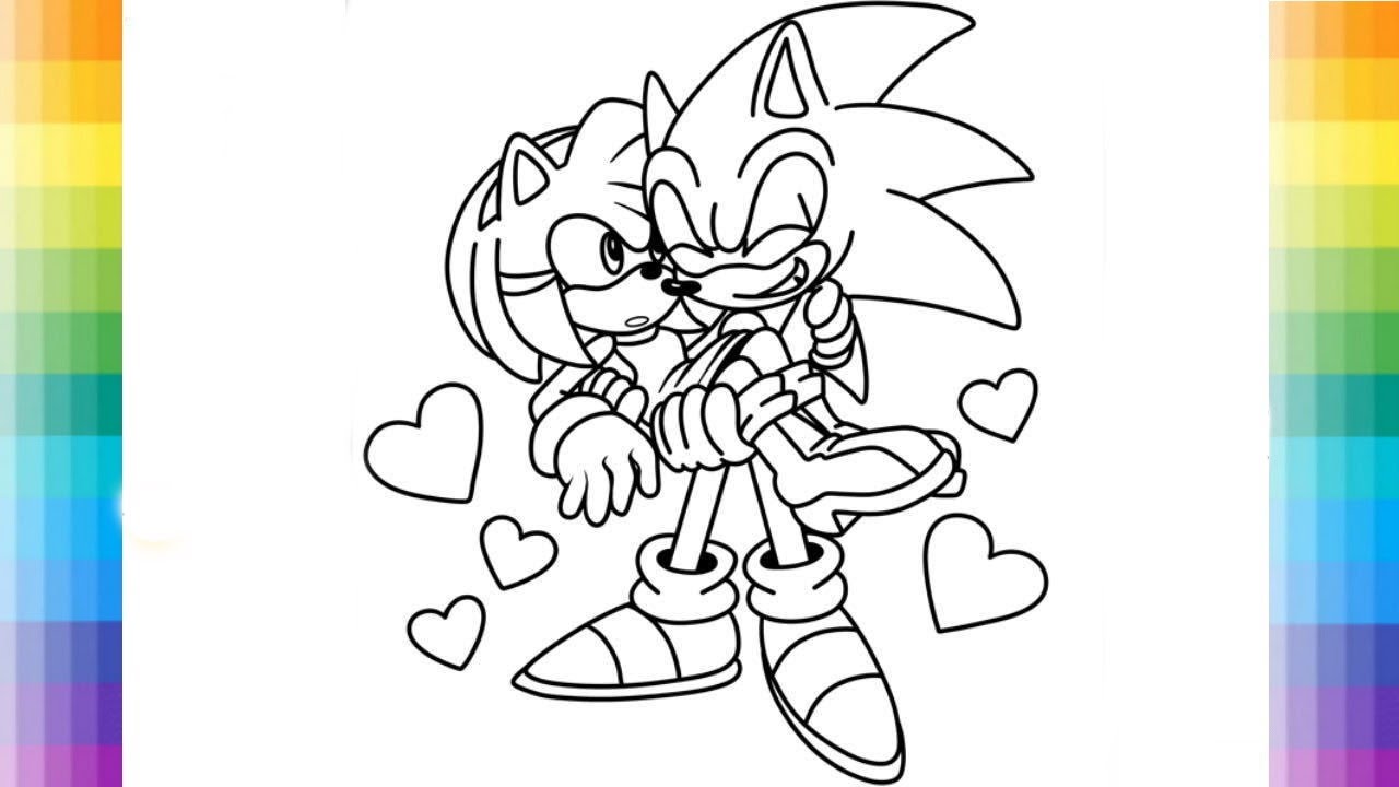 Sonic and amy rose kiss coloring page drawing book robin hustin x tobimorrow