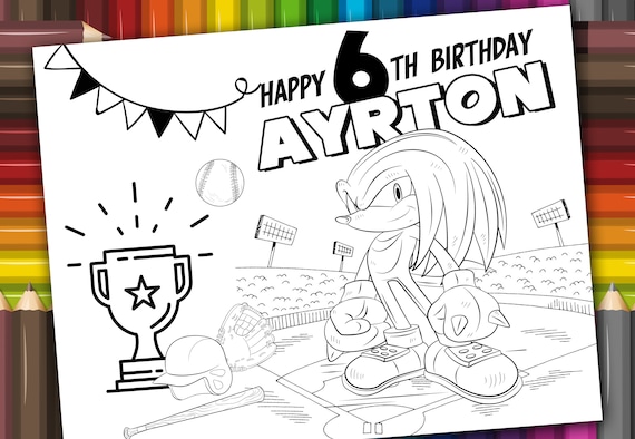 Personalized knuckles coloring pages sheets knuckles birthday activities hedgehog printable sonic party activity