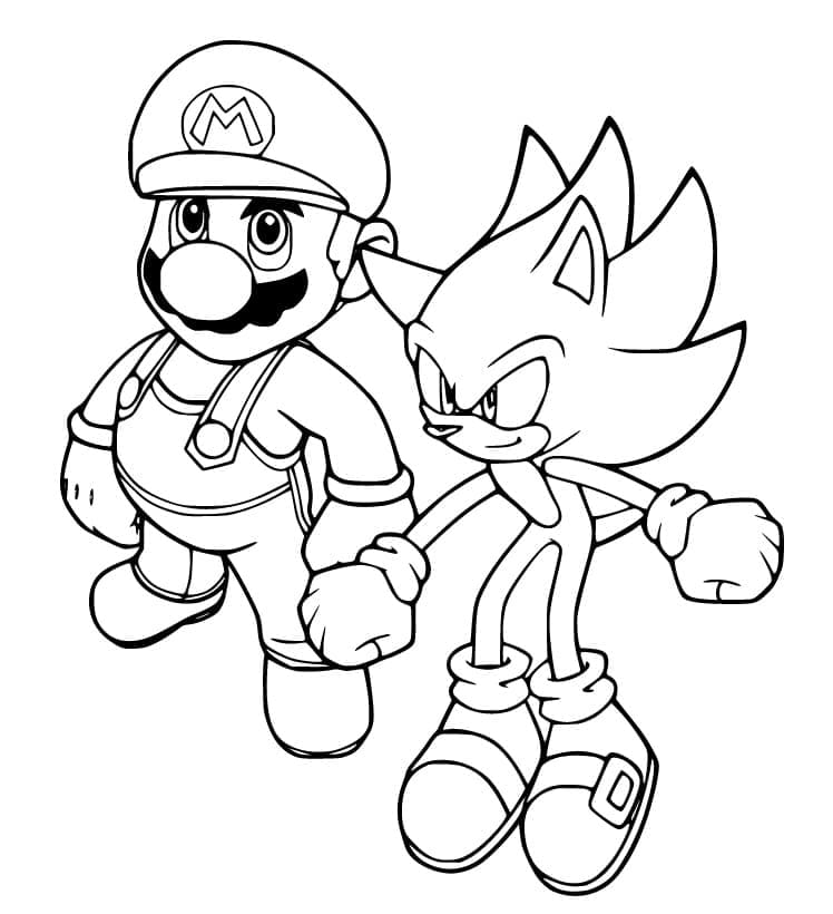 Mario and sonic coloring page