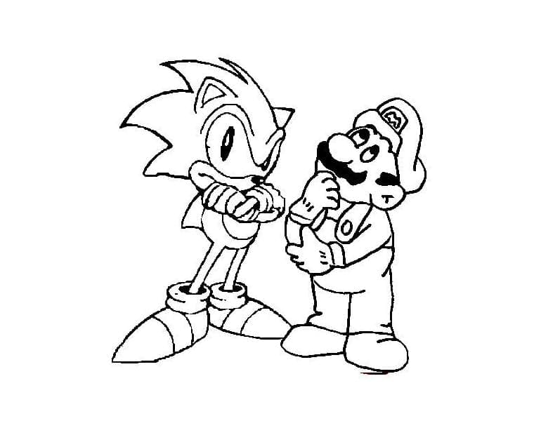 Sonic with mario coloring page