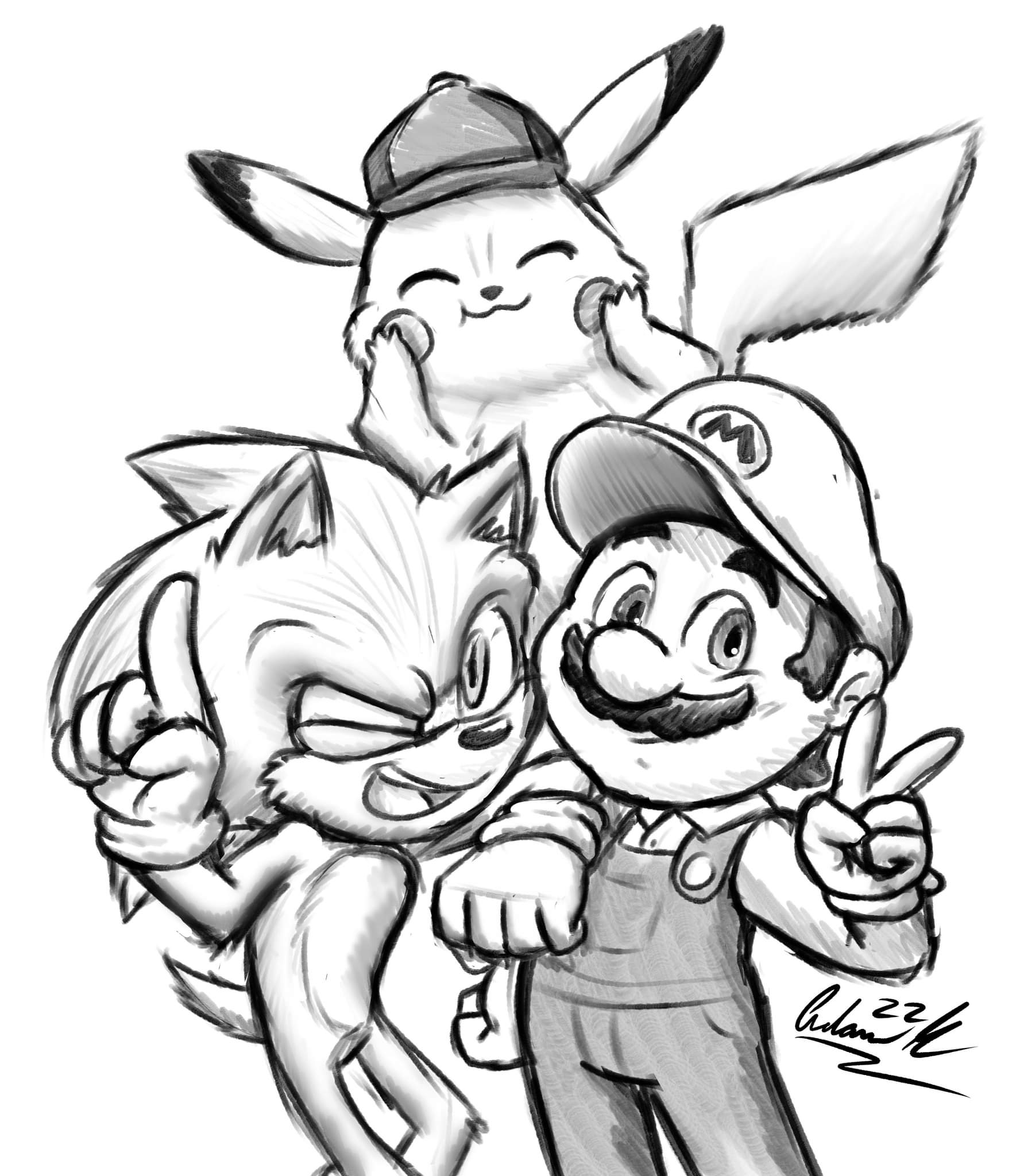 Adam on x video game movie trio sketch ðððâð art sketch digitalart digitalsketch artwork mariomovie mariomovie supermario detectivepikachu pikachu sonic sonicmovie sonicthehedgehog sonicmovie clipstudiopaint