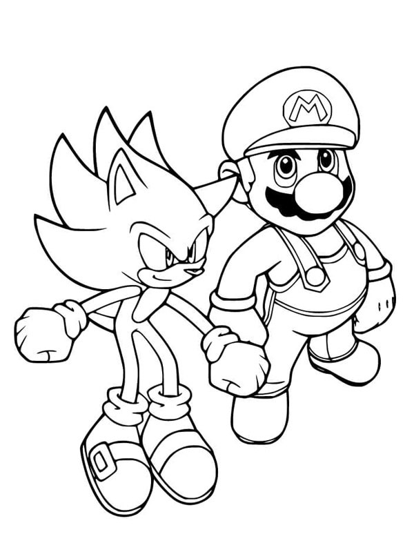 Sonic and mario coloring page