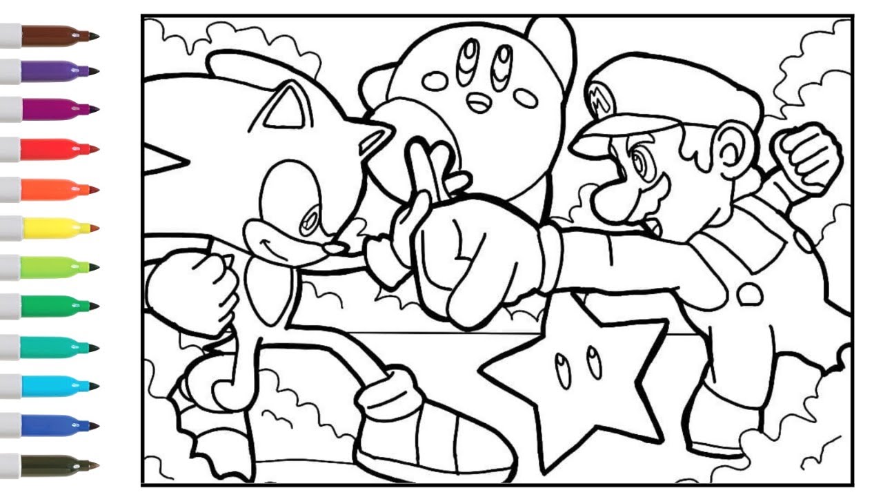 Sonic vs mario vs kirby coloring book page sonic the hedgehog coloring book mario coloring book