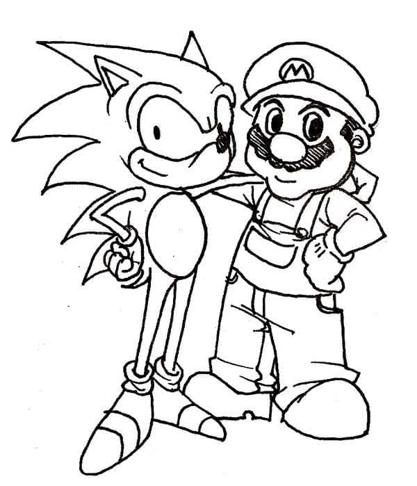 Sonic the hedgehog and mario coloring page