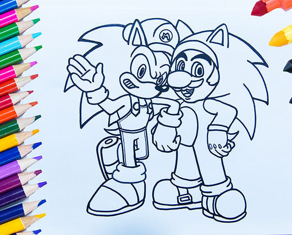 Sonic and super mario coloring pages