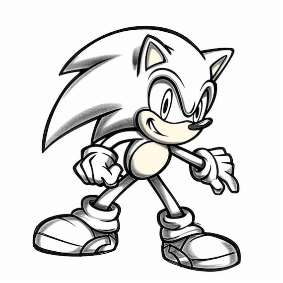 Black white pages of sonic characters to practice coloring