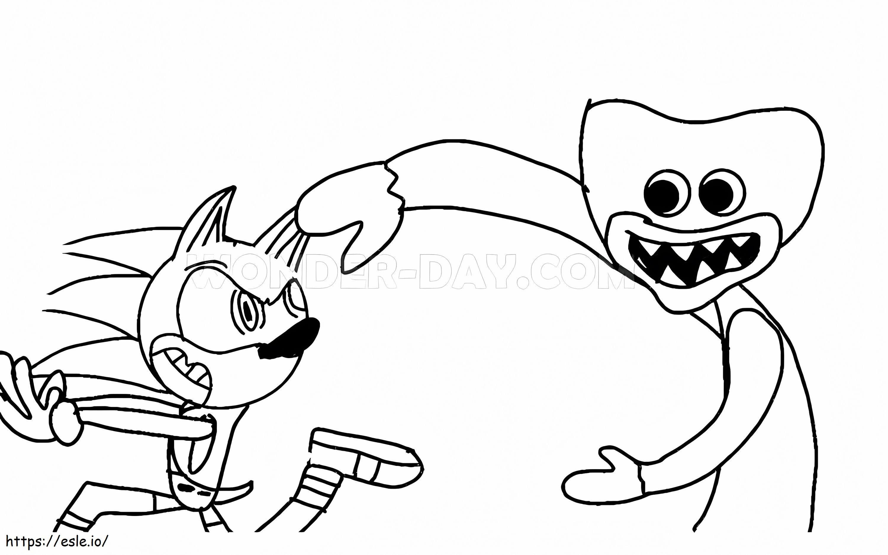 Sonic et huggy wuggy coloring page