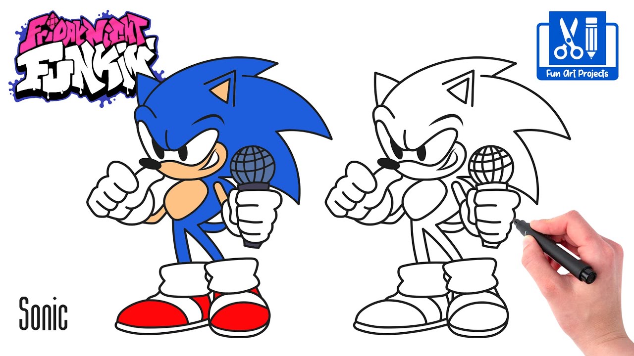 How to draw sonic the hedgehog friday night funkin fnf draw game characters step by step