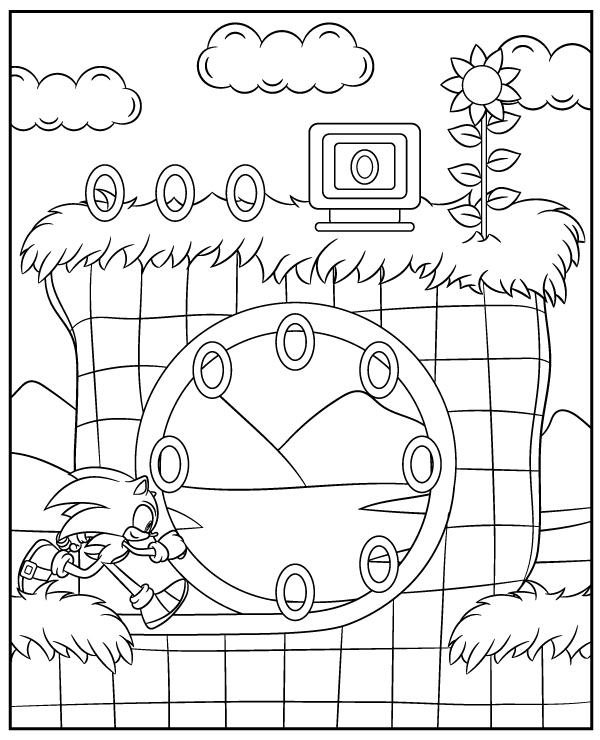 Sonic coloring page game scene