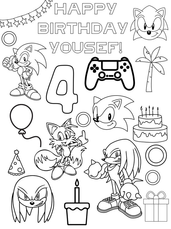 Customized sonic the hedgehog birthday coloring page sonic coloring page custom sonic birthday party