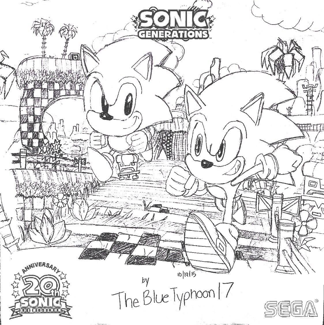 Classic and modern sonic running in green hill by bluetyphoon on