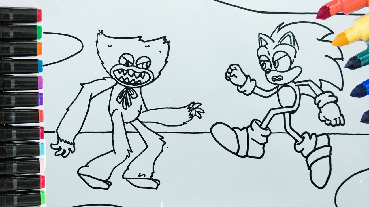 Huggy wuggy vs sonic coloring pages sonic the hedgehog coloring pages