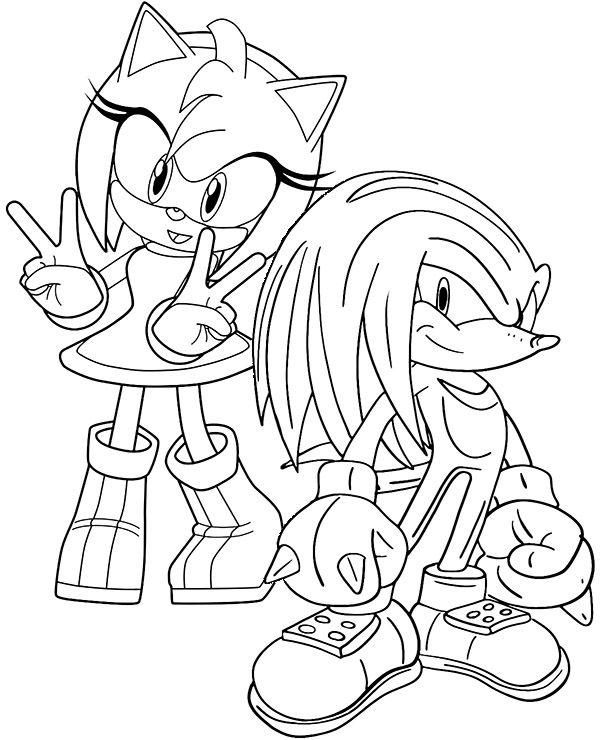 Amy and knuckles coloring page to print