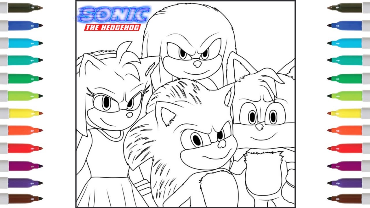 Sonic the hedgehog coloring book page sonic knuckles tails amy rose