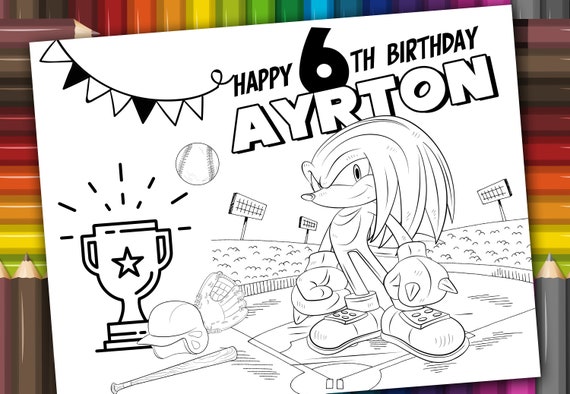 Personalized knuckles coloring pages sheets knuckles birthday activities hedgehog printable sonic party activity