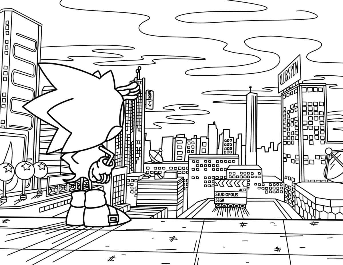 Download sonic coloring sonic looking at the city picture