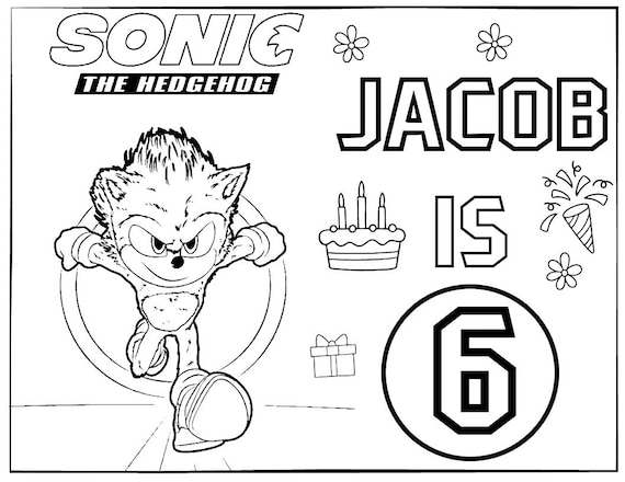 Printable sonic coloring page for birthday personalized with name pdf format